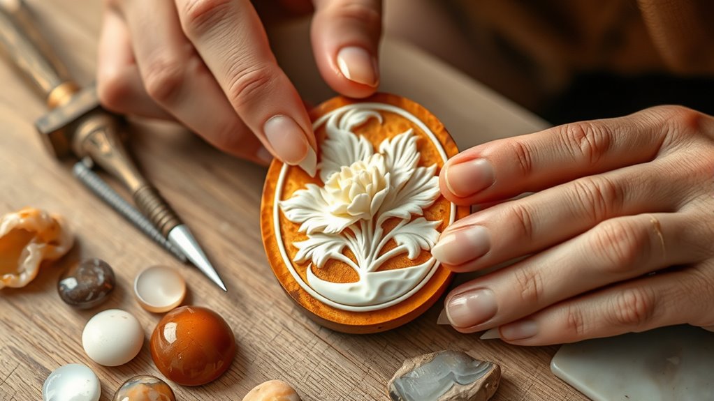 natural layered shells and gemstones