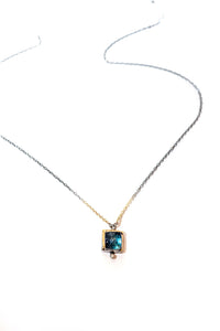 Square Labradorite and Blue Zircon Necklace